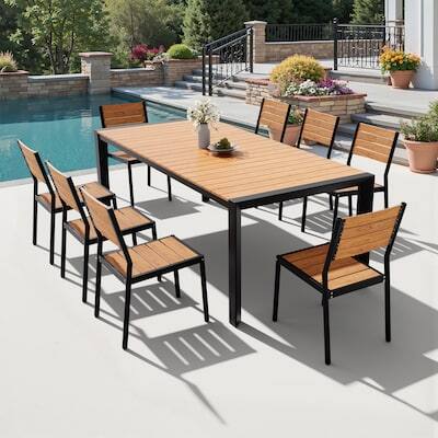 Front. Crestlive Products - Crestlive Products 9/11pc Water Proof Patio Dining Set Aluminum Frame Rectangle Table Stackable Stationary Chairs - Brown-9PC.
