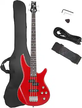 Winado - Electric Bass Guitar Full Size 4 String Exquisite Stylish Bass with Power Line, Bag and Wrench Tool (Red)