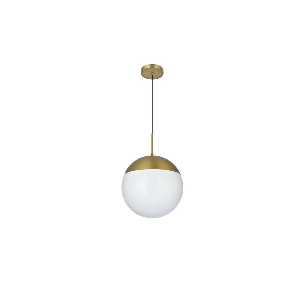 Angle. Living District - Eclipse 14 Inch Pendant Frosted White Shade in Satin Gold - Satin Gold And Frosted White.