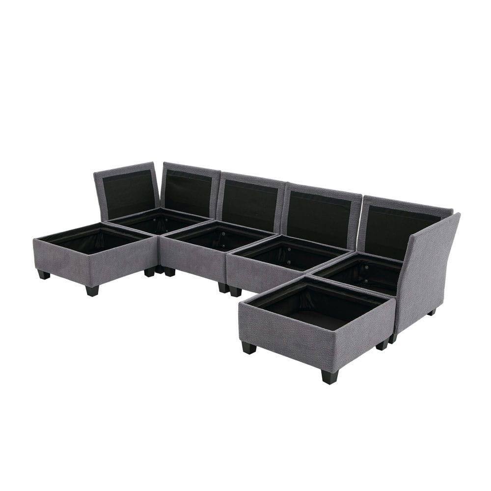 Back. Kadyn - U-Shaped 6-Seat Sectional, Convertible Modular Design with Chaise and Storage Ottoman, Gray - Gray.