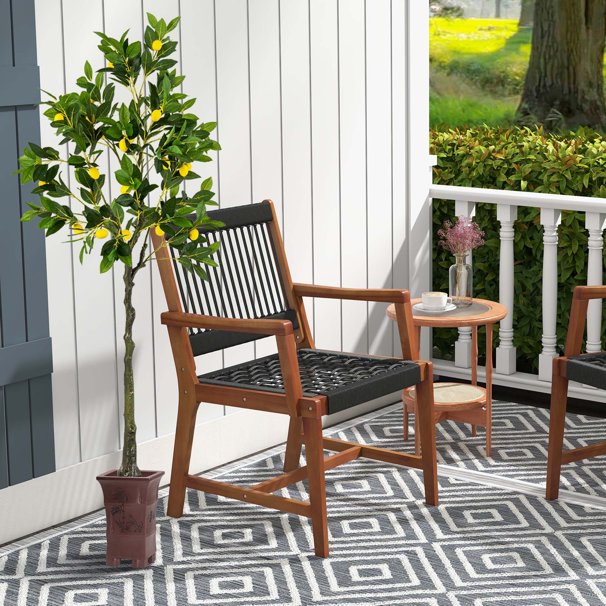 Alt View 3. Costway - Costway 1 PCS 5.2 FT Tall Artificial Lemon Tree with Lemon Fruits, Cement Pot for Porch, Office - Green,Yellow,Black.