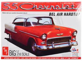 Skill 3 Model Kit 1955 Chevrolet Bel Air Hardtop 1/16 Scale Model by AMT - Red And White