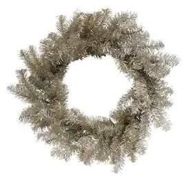 BreeBe - Glistening Platinum Pine Wreath - 18" - Silver
