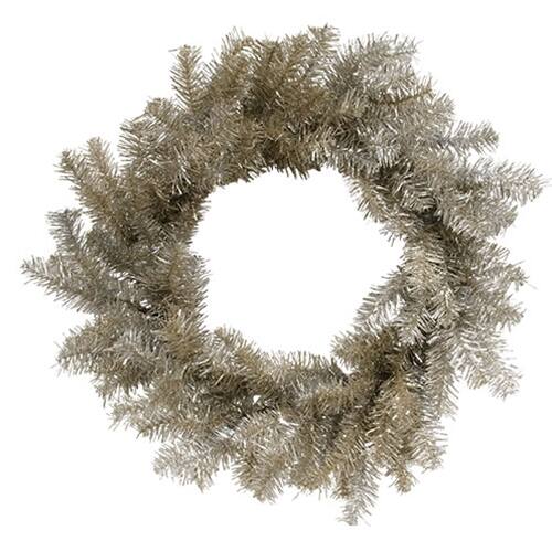 Front. BreeBe - Glistening Platinum Pine Wreath - 18" - Silver.