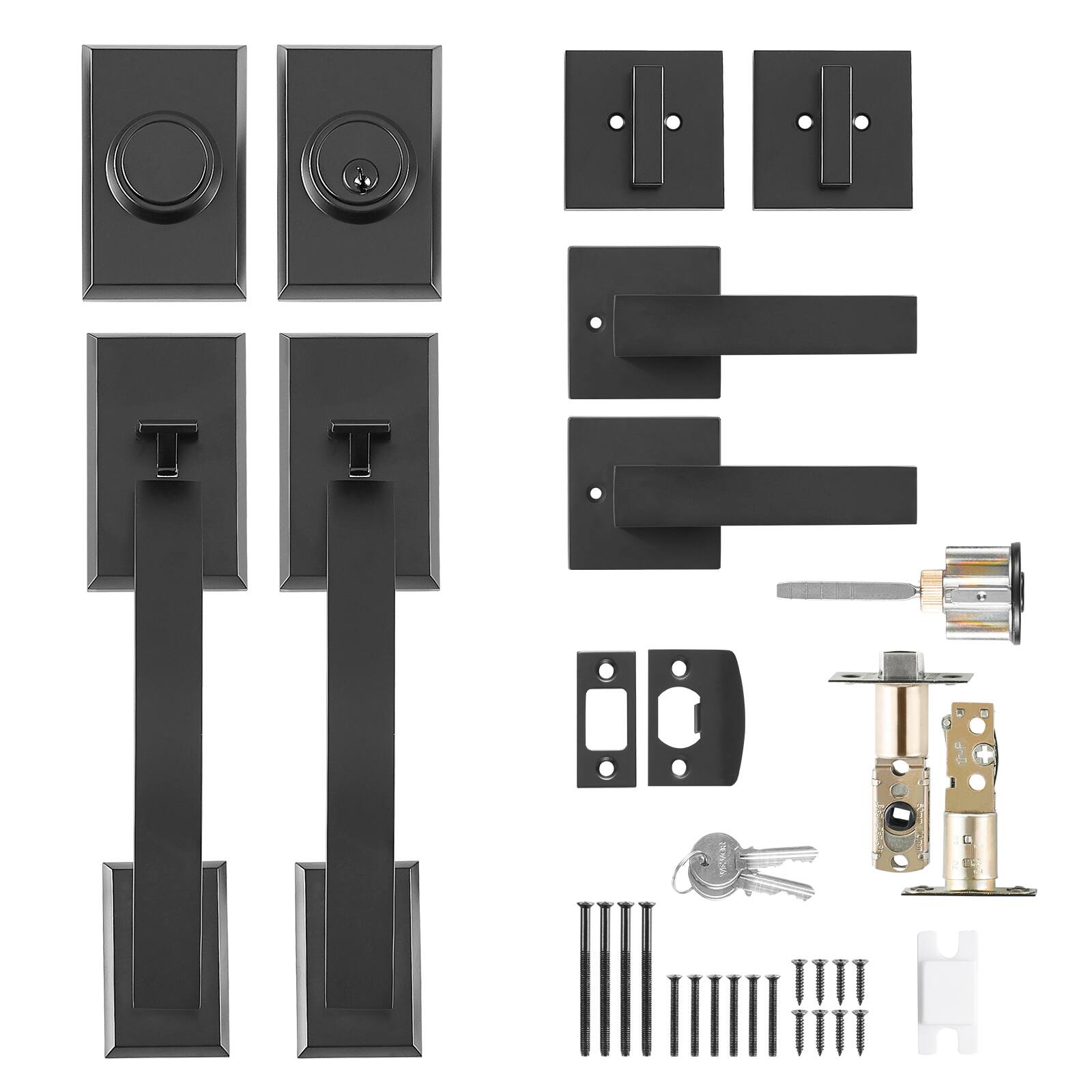 Alt View 5. VEVOR - Double Door Handle Set, Matte Black Arched Door Lever, Double Front Door Handle Set with Reversible Handle Lever - Black.