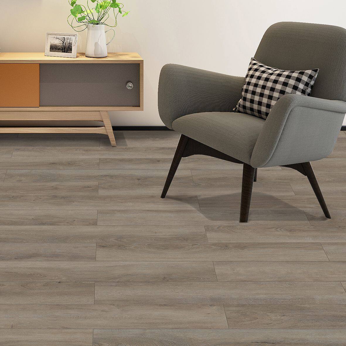 Left. Dotfloor - Superoak Lite Laminate Flooring - 48"x7.7" Planks, 10 Planks/Box (25.6 sq ft/Box), 9.5mm Thick, AC4 Wear Rating - Grand Aleta.