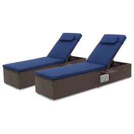 Gymax - 2PCS Chaise Lounge w/ 6-level Backrest Comfy Seat Cushion & Headrest Patio - Brown, Navy