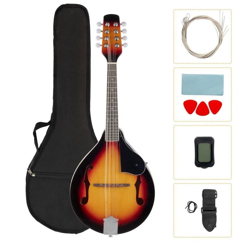 Angle. Home Collection - 8 String Mandolin Bundle with Tuner Strings Gig Bag Picks and Carrying Bag - KTX-MNDL8B.