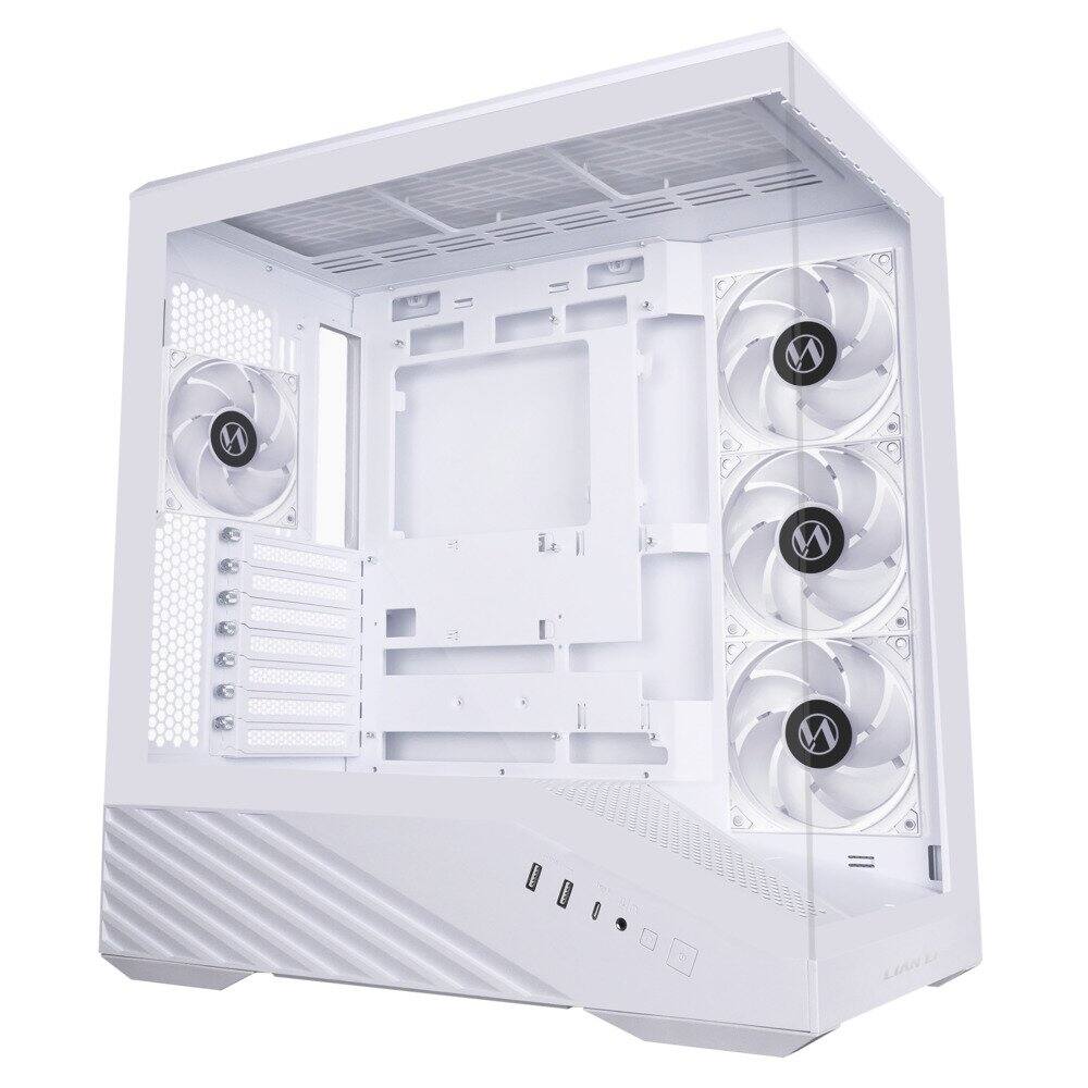 Left. Lian Li - Lian Li V100 ATX Mid-Tower Case, 4x 120mm ARGB Fans, RGB Strip, Tempered Glass, 420mm GPU Support - White (V100RW) - White.