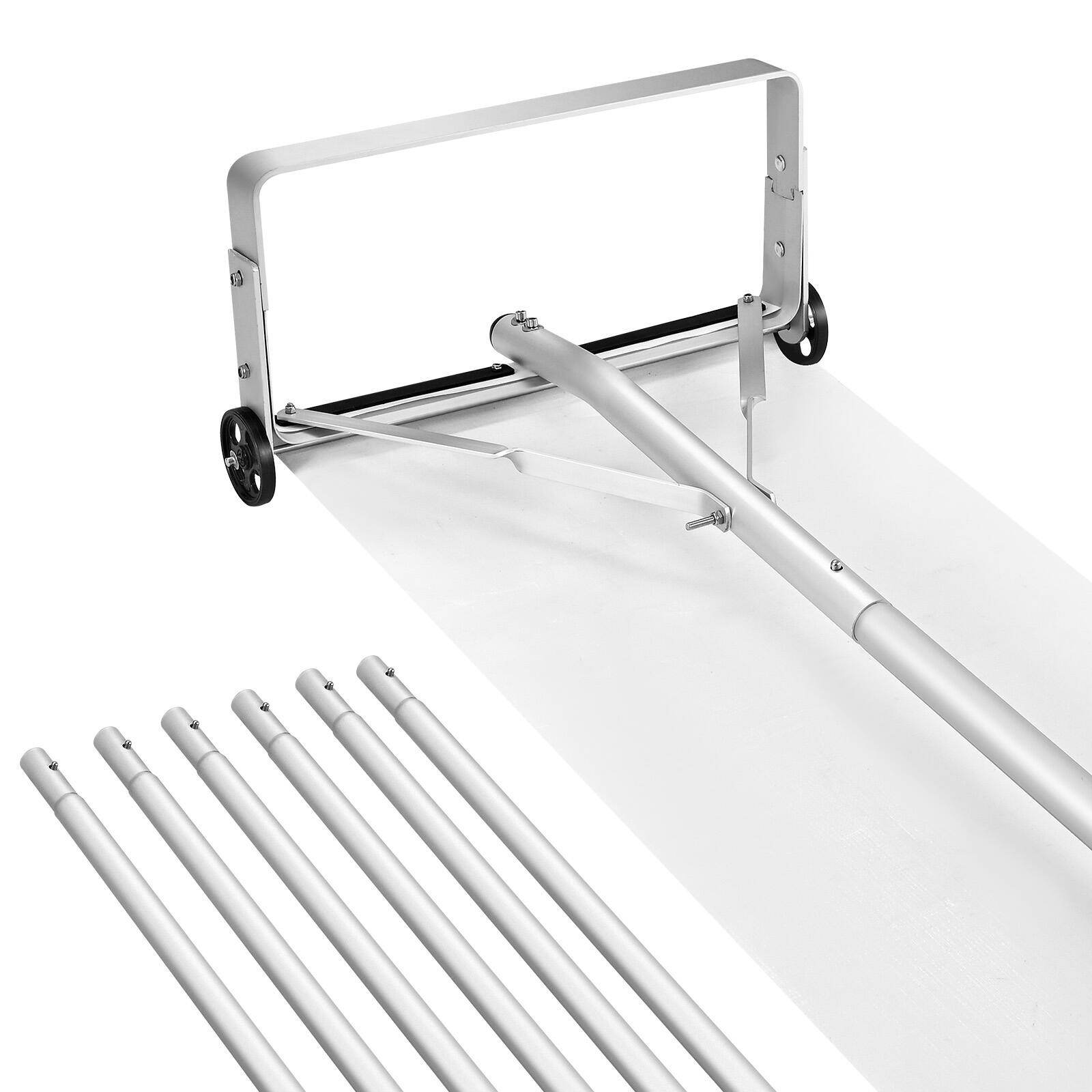 Front. VEVOR - Snow Roof Rake, 18.5 in Aluminum Blade, 5.2-30 ft Adjustable Roof Snow Scraper with Wheels & Slide, Snows Removal Tool - Silver + White + Black.