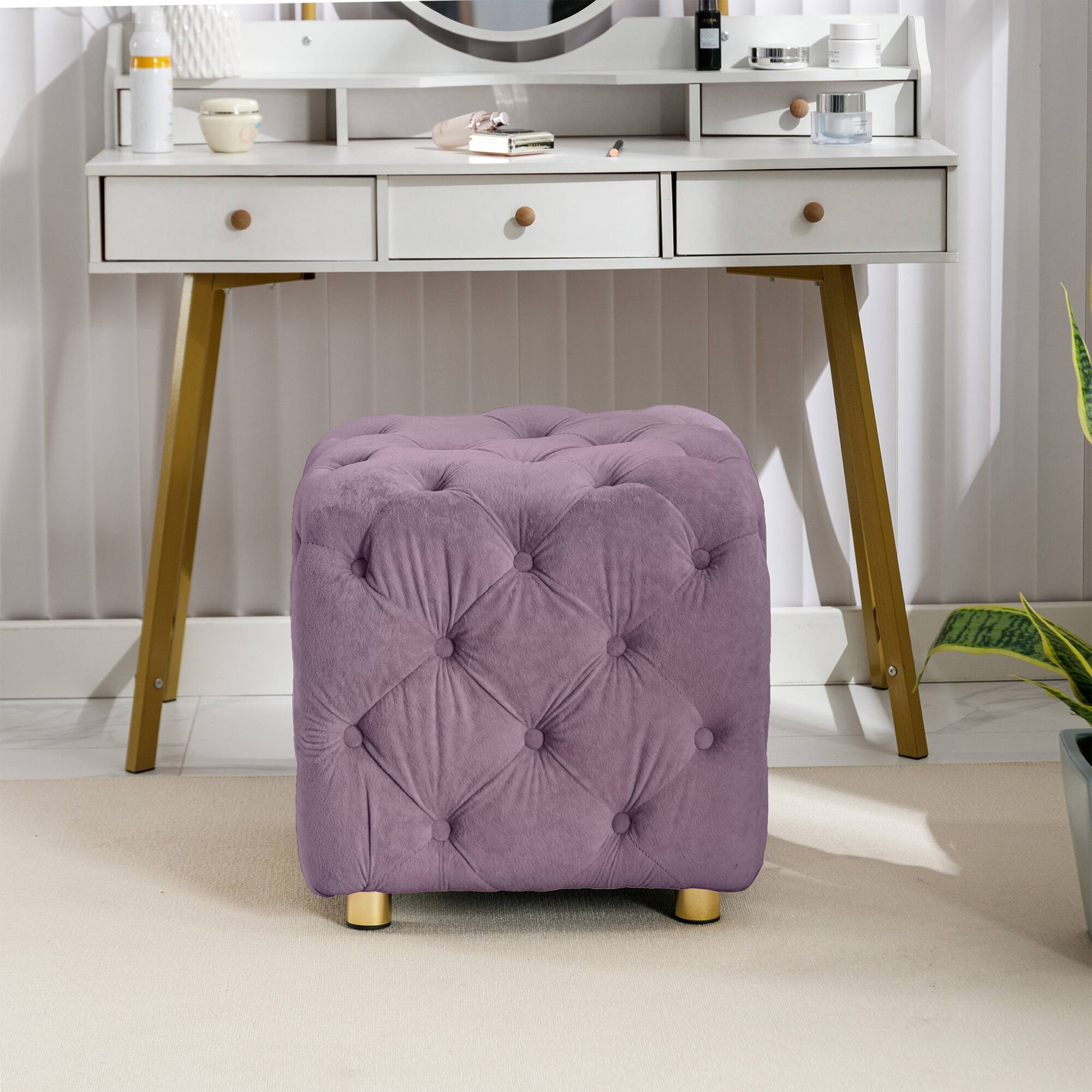 Back. GOODSILO - Modern Velvet Upholstered Ottoman with Storage, Versatile Foot Stool and End Table for Living Room and Bedroom - Purple.
