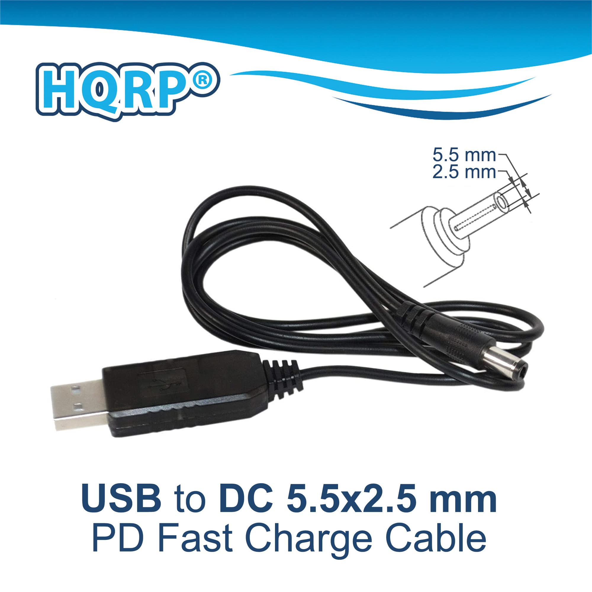HQRP 5.5 mm 2.5 mm USB to DC 5.5x2.5 mm PD Fast Charge Cable
