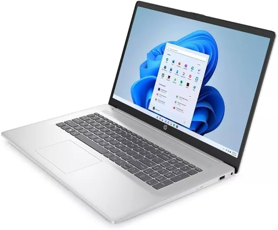 Front. HP - HP 17-cn0000 17-cn0513nr 17.3"  Intel Celeron N4500 - 4 GB - 256 GB SSD - Windows 11 Pro - Silver.