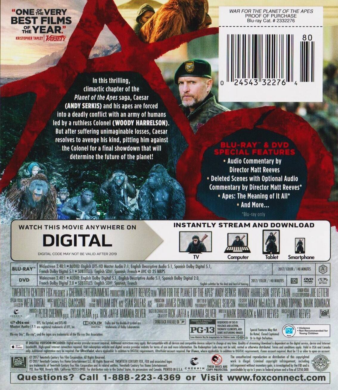 Alt View 1. War for the Planet of the Apes   - BLU-RAY.