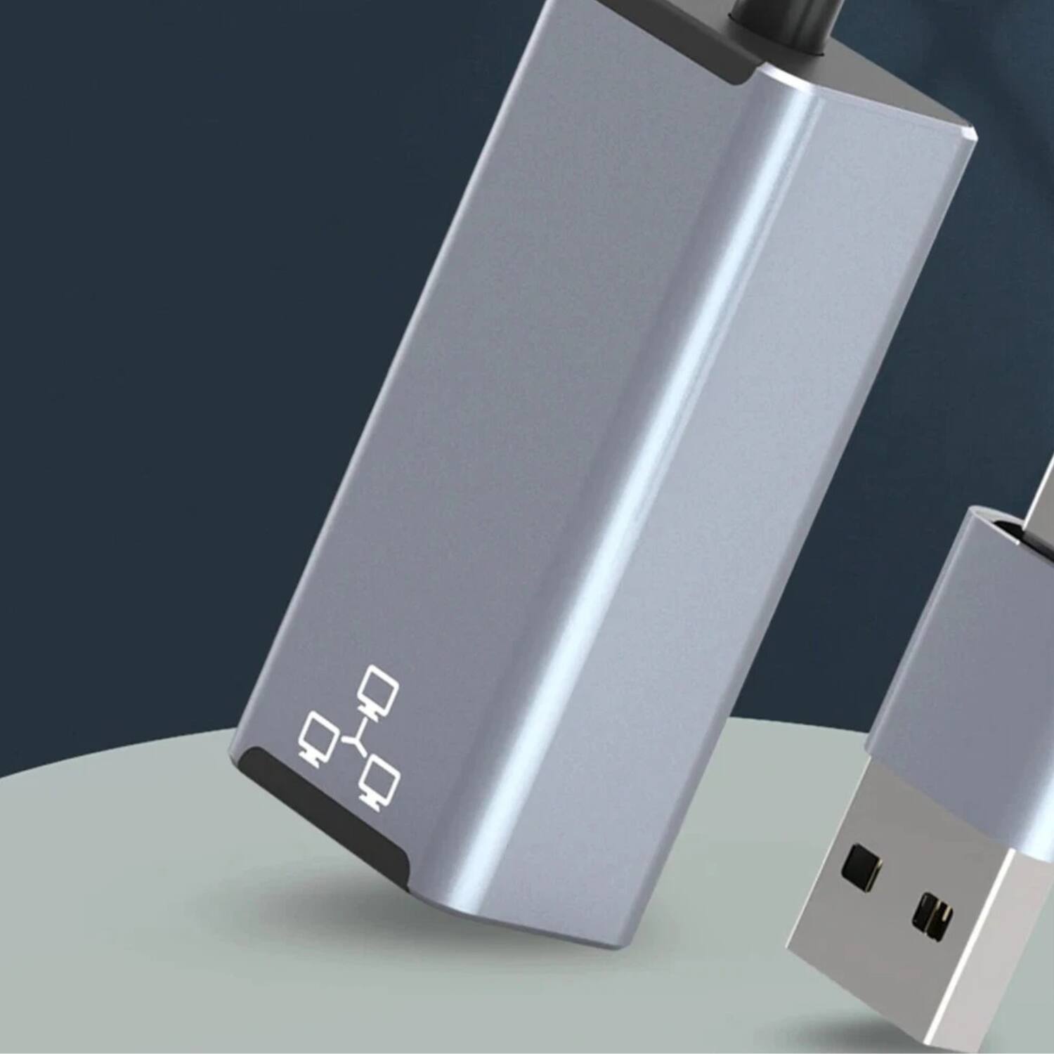 Back. Stock Preferred - 2-in-1 USB-C & USB-A to RJ45 Gigabit Ethernet Adapter - Gray.