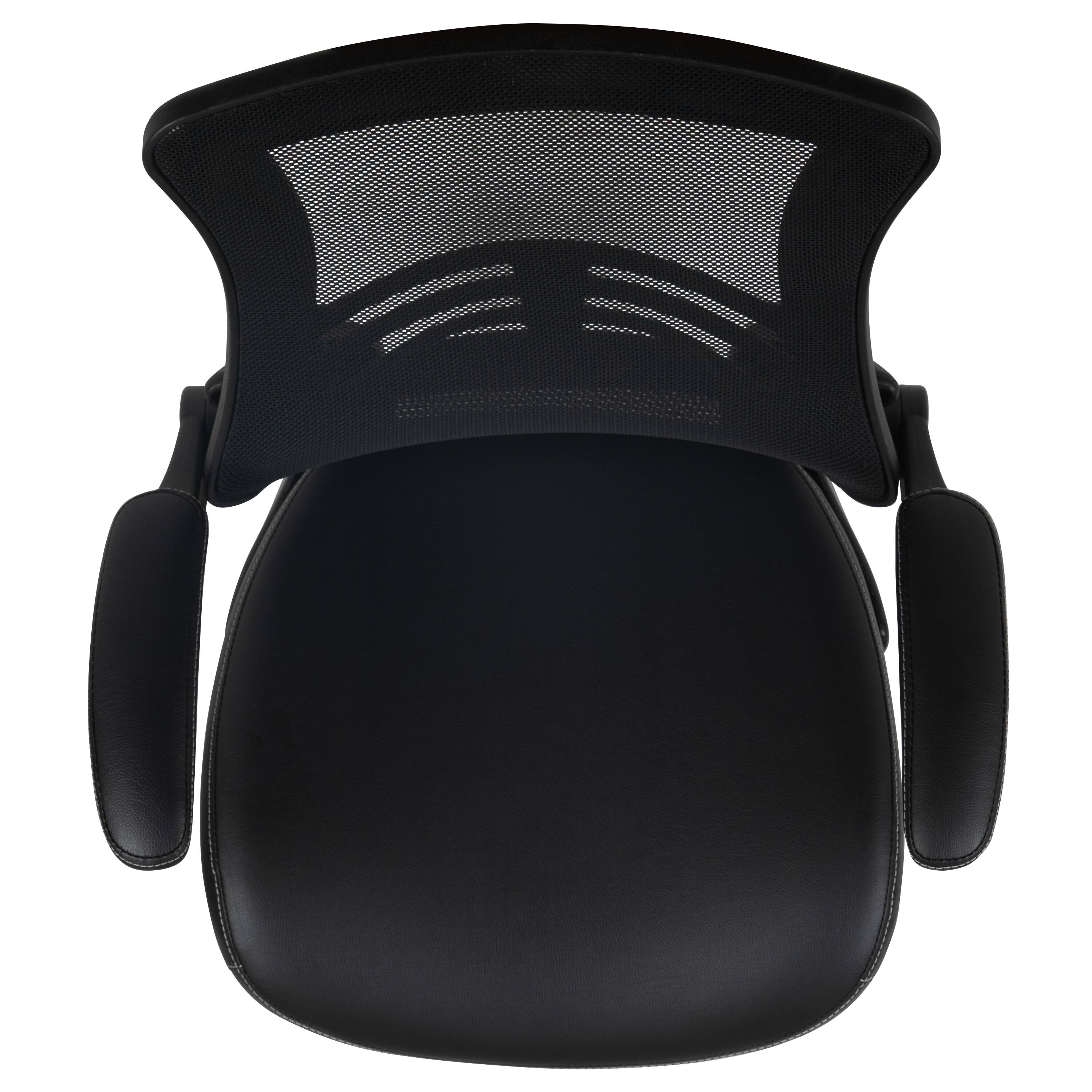 Alt View 8. Emma + Oliver - Mid-Back Mesh Ergonomic Drafting Chair with Foot Ring and Flip-Up Arms - Black Mesh & LeatherSoft/Black Frame.