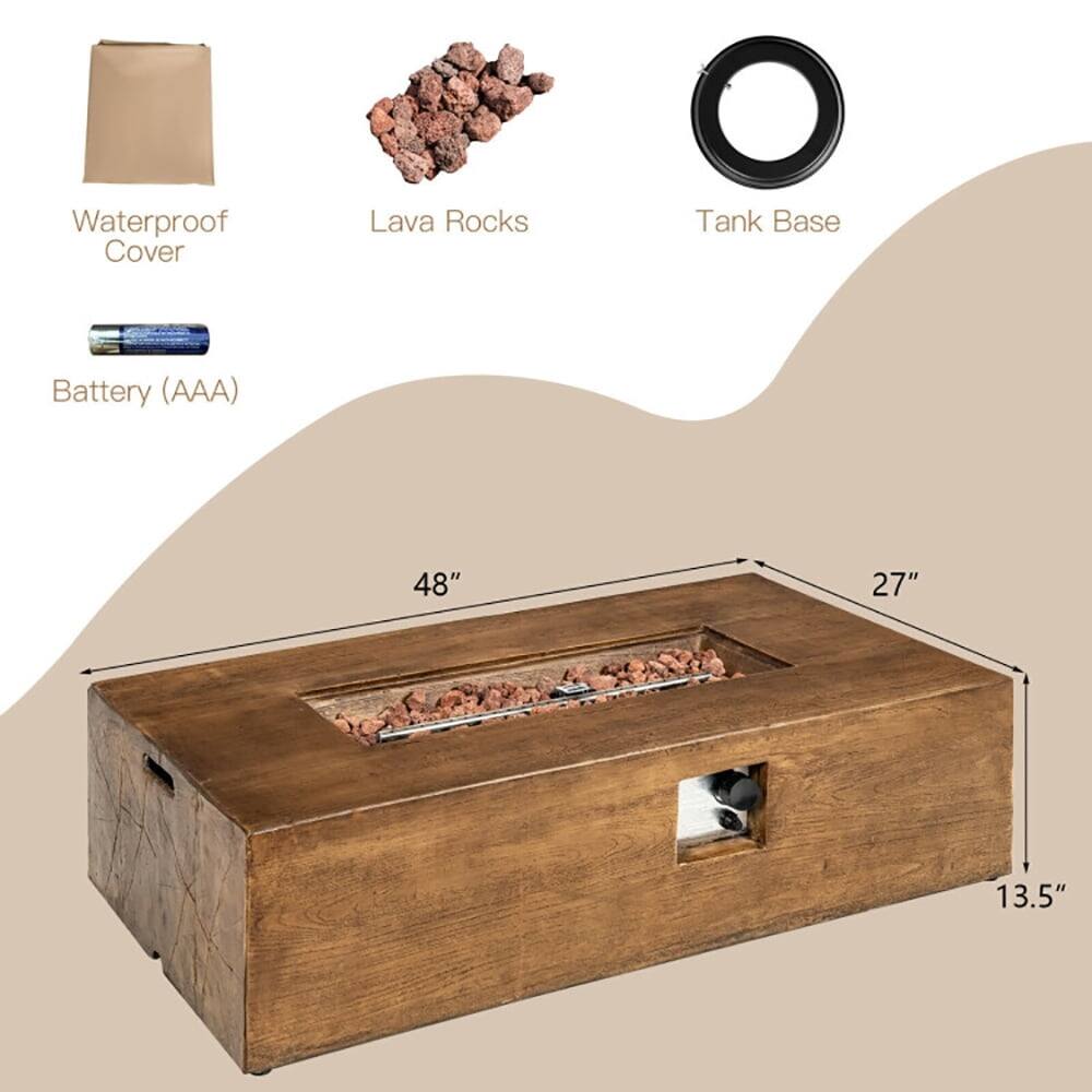 Waterproof Cover  
Lava Rocks  
Tank Base  
Battery (AAA)  

48" x 27" x 13.5"