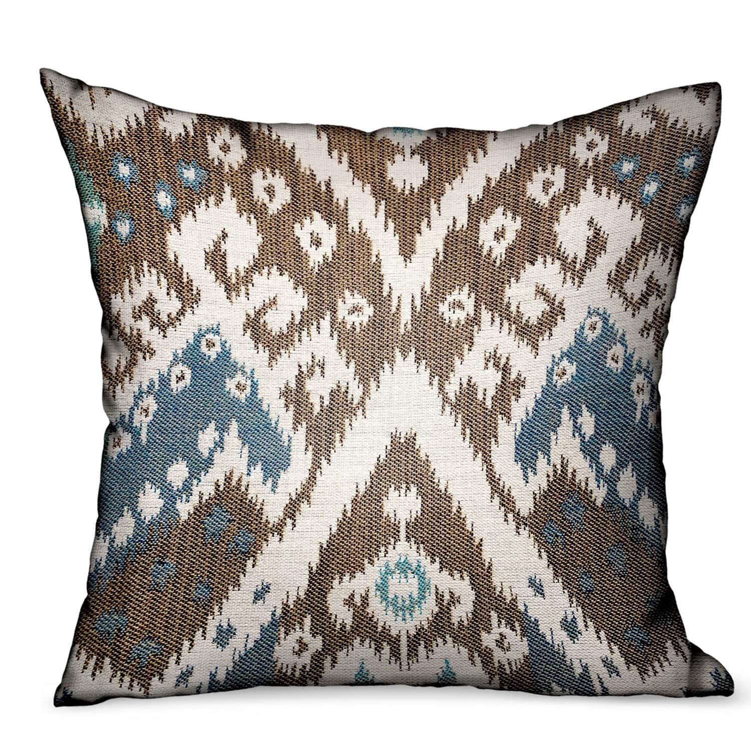 Plutus Brands - Shoshone Valley Ikat Luxury Outdoor Indoor Throw Pillow Double sided 24" x 24" - Blue, Brown