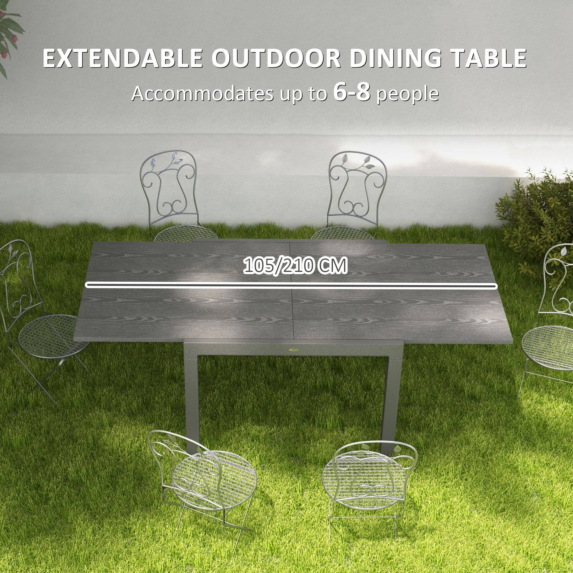 EXTENDABLE OUTDOOR DINING TABLE Accommodates up to 6-8 people 105/210 CM