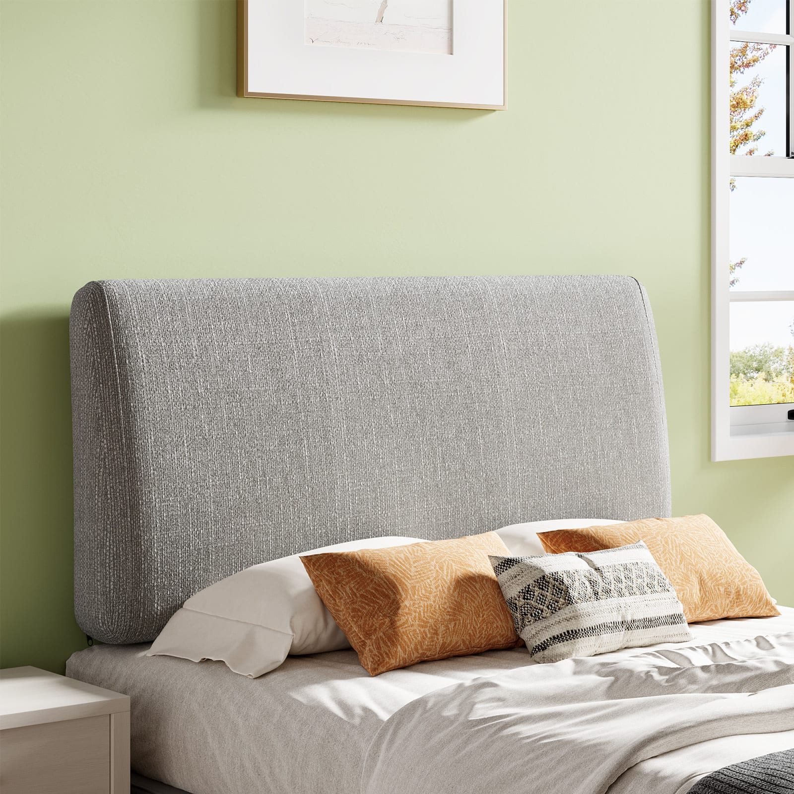 Angle. Pinmoco - Pinmoco - Upholstered Headboard Ergonomic Design Headboard - Gray.