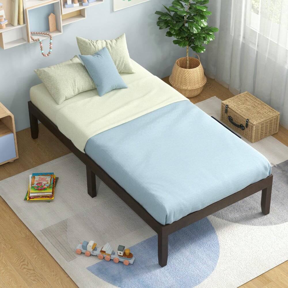 Alt View 5. Kadyn - Platform Bed Frame, Bedroom Bed Frame,14 Inch Twin Wood Platform Bed Frame with Wooden Slats Support-Espresso - Brown.