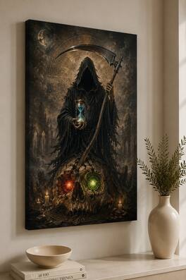 FC Design - Large Grim Reaper Skull Throne Wall Art Canvas Print 24x36" Arcane Hourglass Fantasy Painting for Home Decor - MultiColor