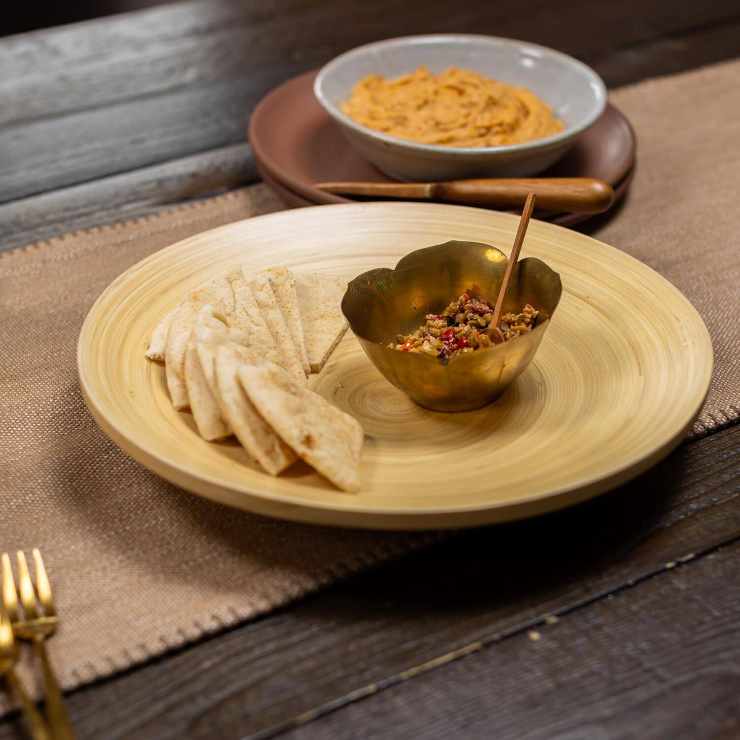 Angle. Lexa - Bamboo Footed Plate, 12 Inch, Natural Bamboo - Natural.