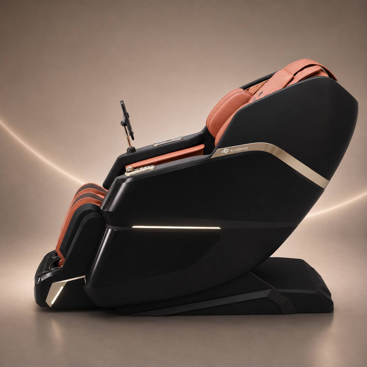 Left. KoziSense - KZ-605 4D Massage Chair,Deep Zero Gravity,Thai Stretch,Auto Extension Legrest,Back and Front Heat,FREE Inside Delivery - Black and Orange.