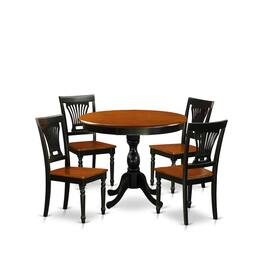 East West Furniture - 5-Piece Dinette Set Consist of Wood Dining Table and 4 Dining Room Chairs with Slatted Back - Black - Multi-Color