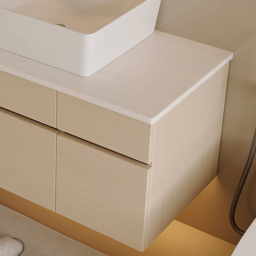 Alt View 8. Loheer - Loheer 31.5 inch floating bathroom vanity Wall Mounted with Vessel Sink White and Wood - White, Wood.
