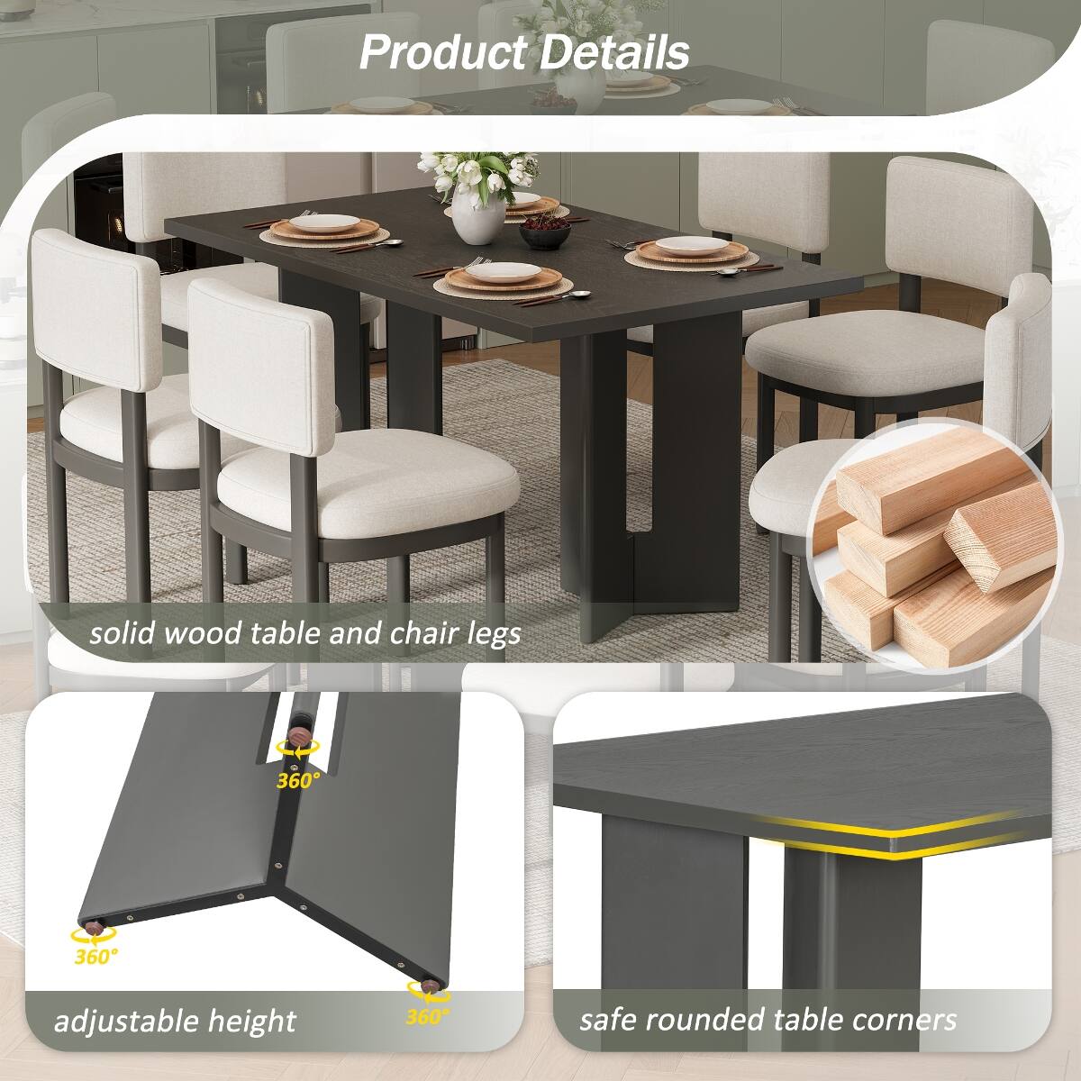 Product Details

- solid wood table and chair legs
- 360° adjustable height
- safe rounded table corners