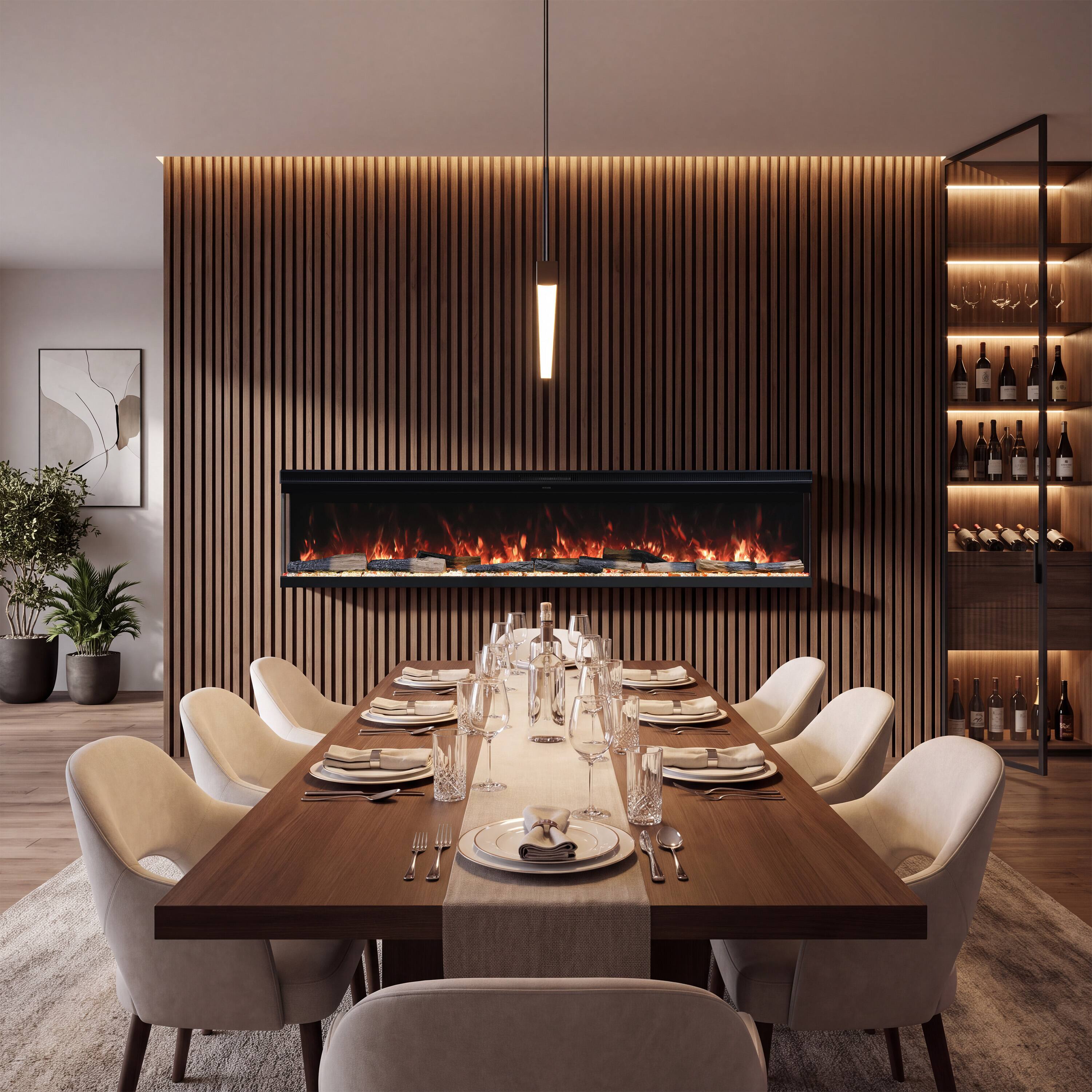 Back. Mondawe - 88" 3-Sided Smart Electric Fireplace w/ 14 Flame Colors, WiFi App and Smart Control - Black.