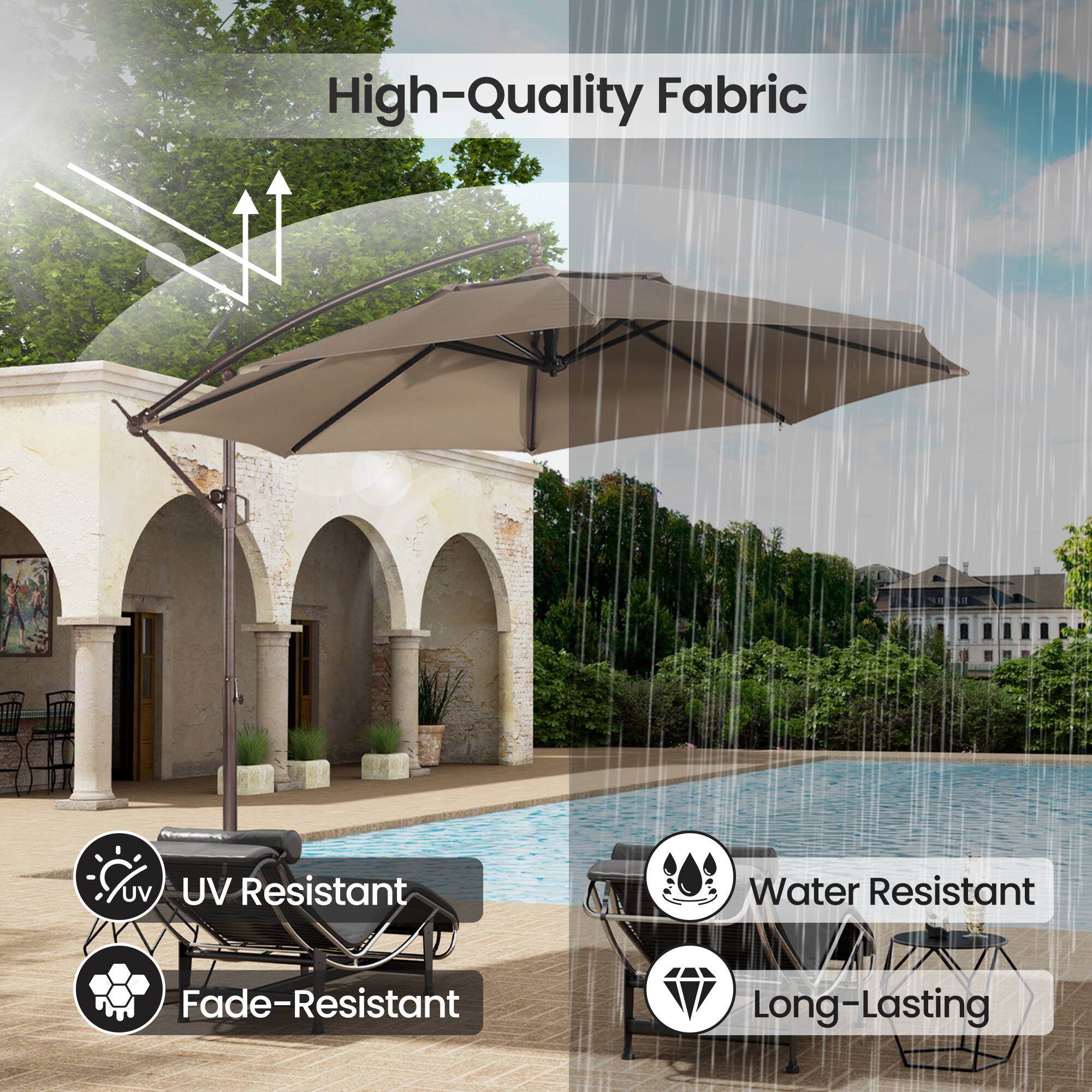 High-Quality Fabric  
UV Resistant  
Water Resistant  
Fade-Resistant  
Long-Lasting