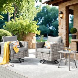 Ovios - 3 PCS Patio Furniture Set Swivel Rocking Chairs Wicker Glider Chairs with Side Table - Dark Gray