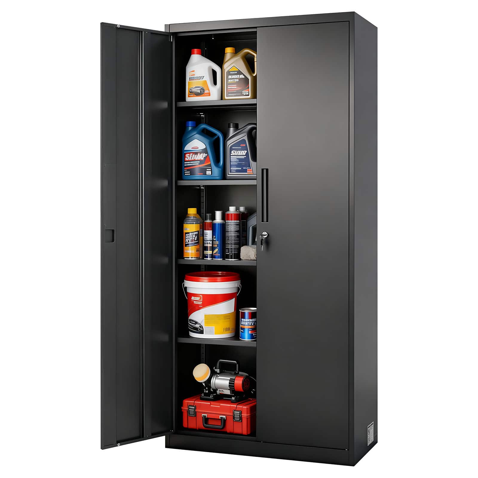 VEVOR - Metal Storage Cabinet, 68.9 in Lockable Steel Garage Cabinet with 4 Adjustable Shelves, 2 Magnetic Doors, 2 Keys - Black
