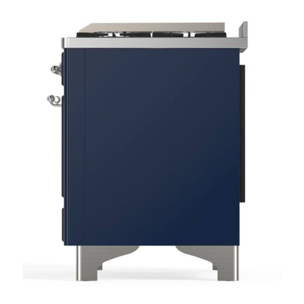 Alt View 5. ILVE - ILVE Majestic II Series  36 in. Dual Fuel Range with 6 Sealed Burners + Griddle (Natural Gas, Chrome Trim) - Midnight Blue.