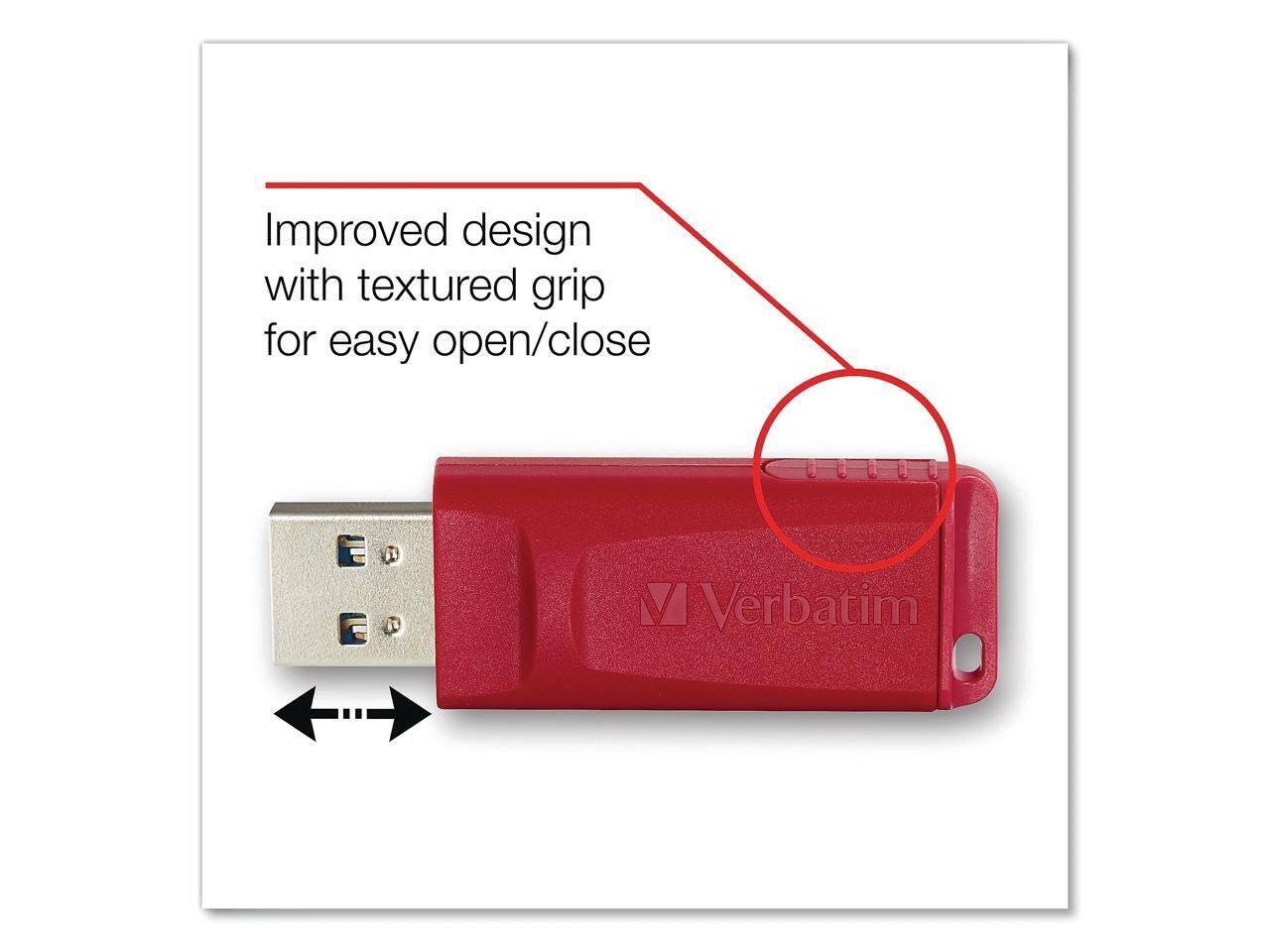 Improved design with textured grip for easy open/close

Verbatim