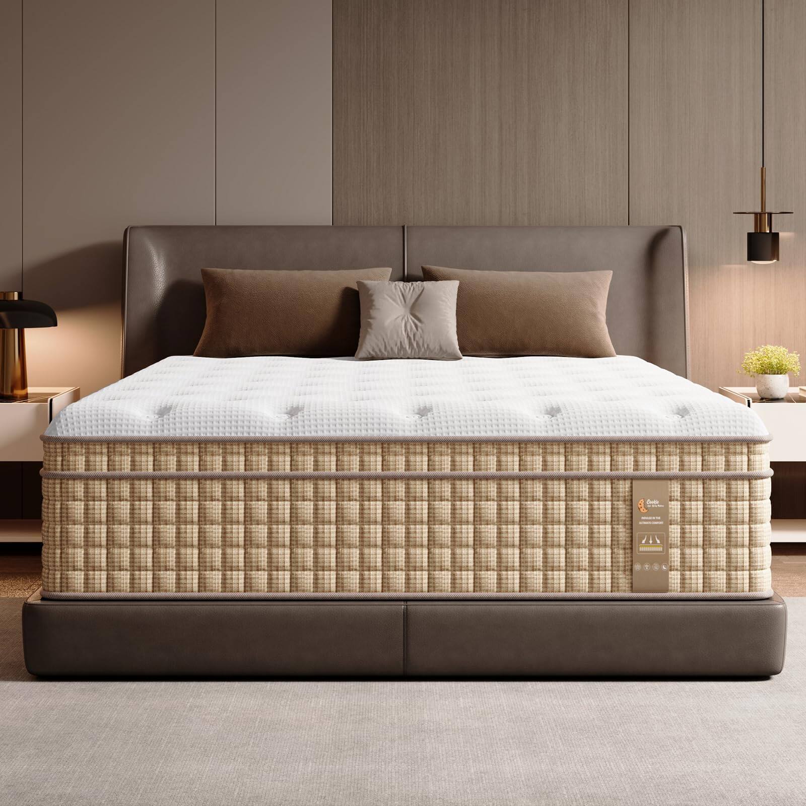 Angle. TinyHomie - 14 In Queen Hybrid Mattress with Independently Encased Springs and Gel Memory Foam Medium-Firm Fiberglass-Free Mattress - Beige and White.