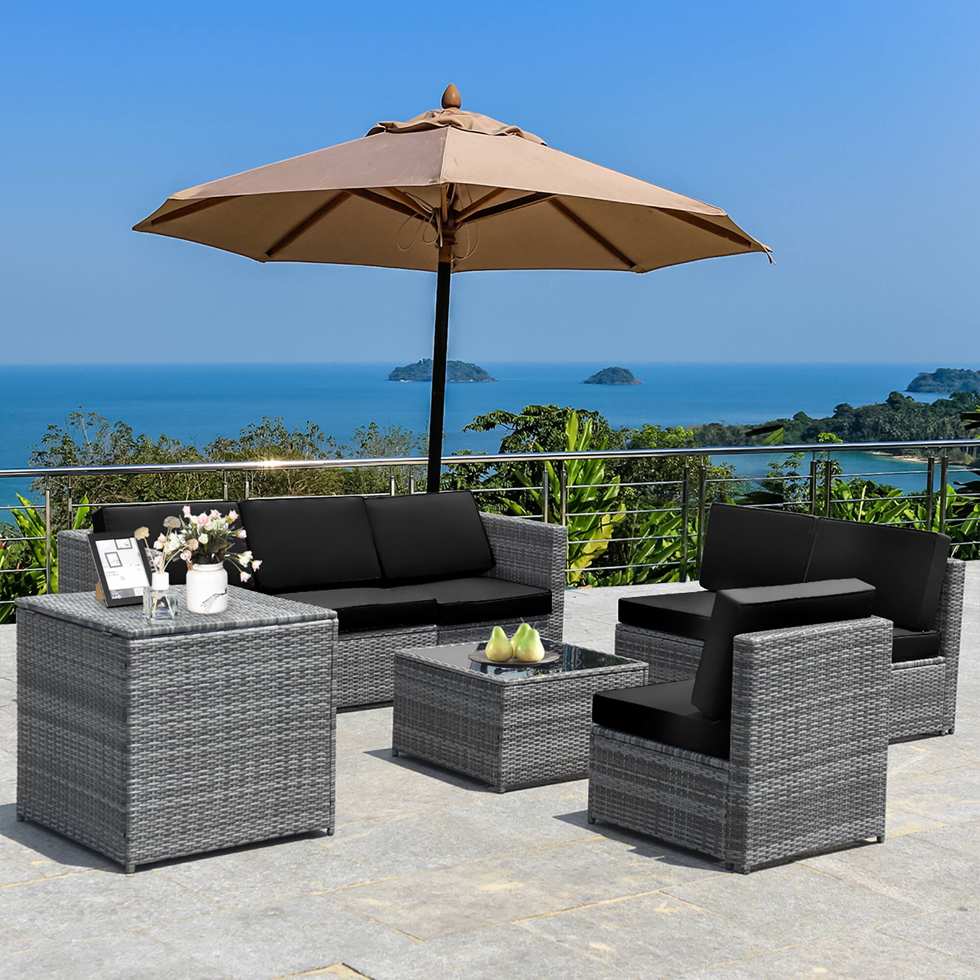 Alt View 9. Costway - 8 PCS Wicker Sofa Rattan Sectional  Furniture Set Patio Furniture w/ Storage Table - Black.
