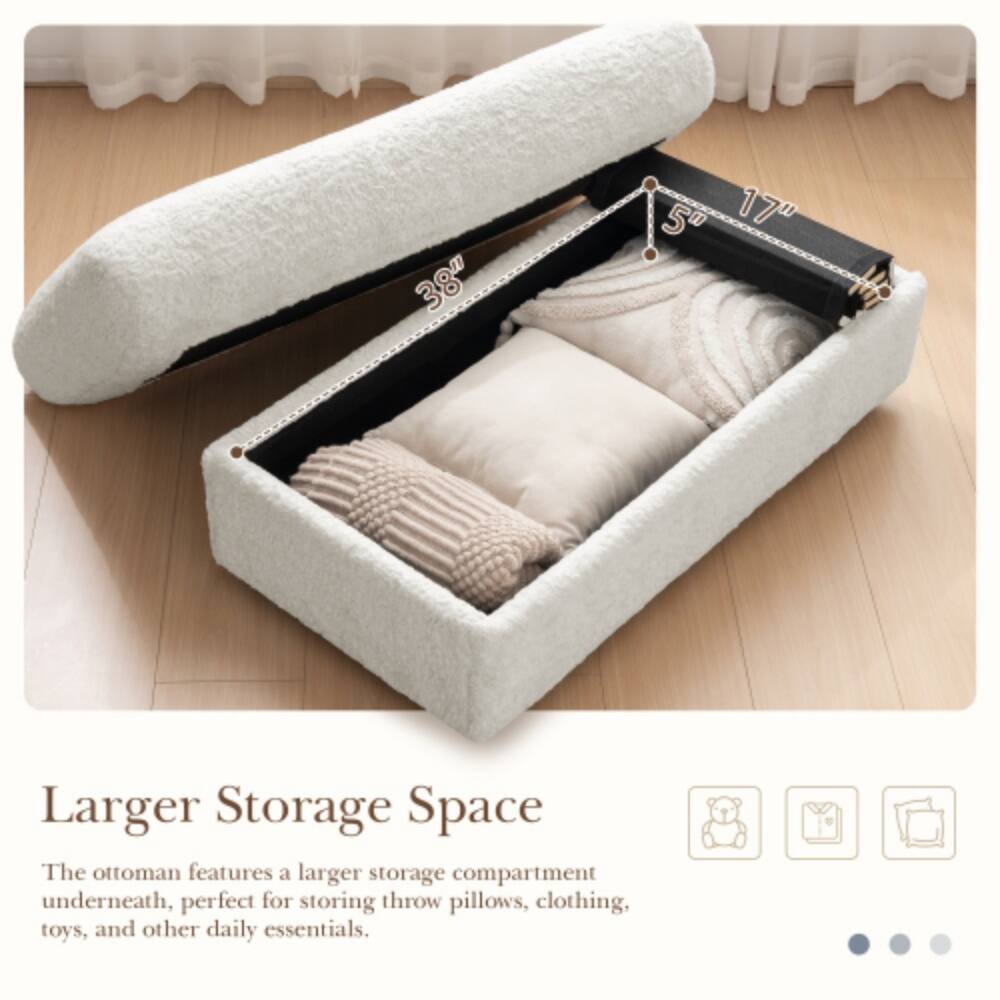 38" x 5" x 17" Larger Storage Space

The ottoman features a larger storage compartment underneath, perfect for storing throw pillows, clothing, toys, and other daily essentials.