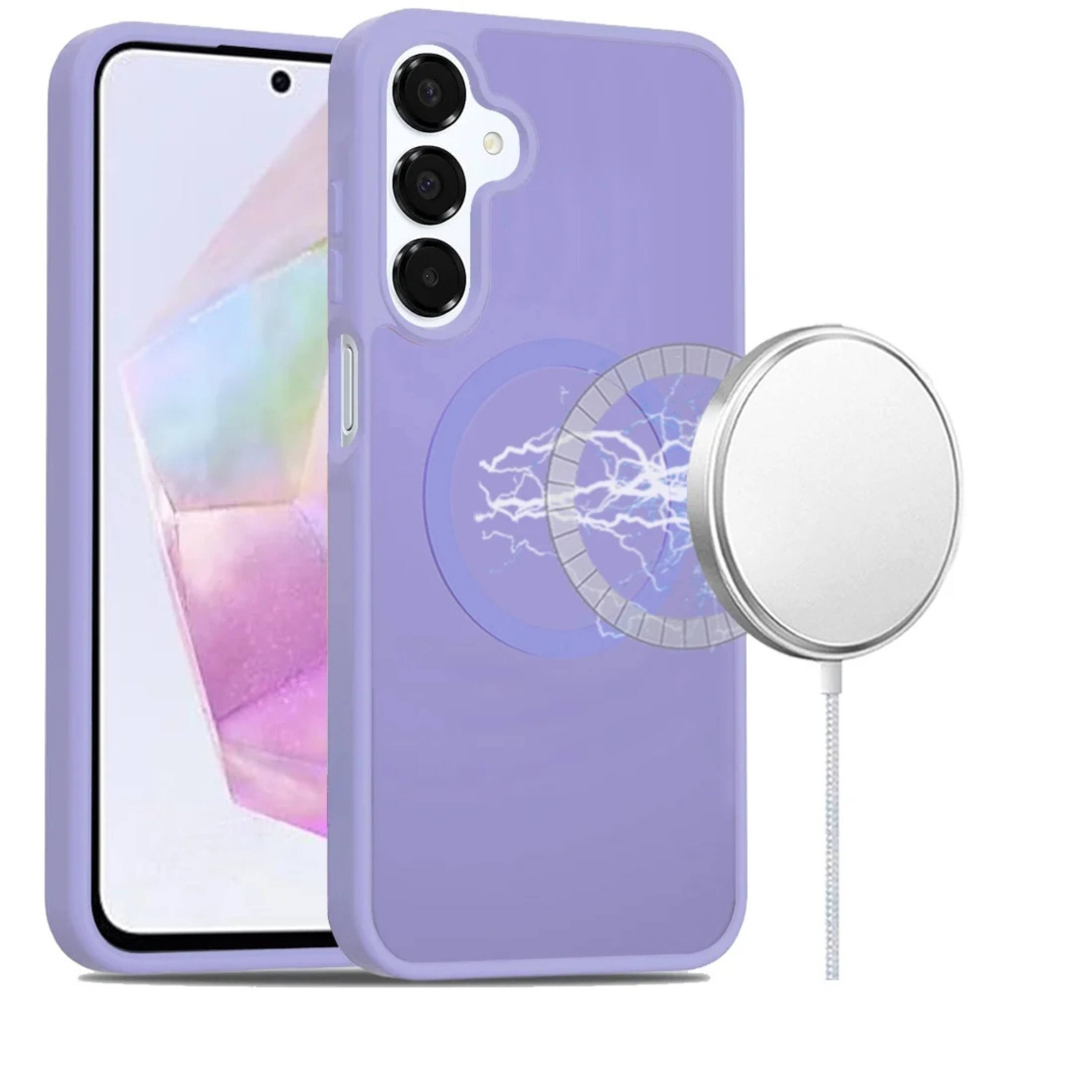 Front. Kitcheniva - Magnetic Circle Soft Touch Translucent Phone Case With Tempered Glass For Samsung A36 A56 Dark Purple - Dark Purple.