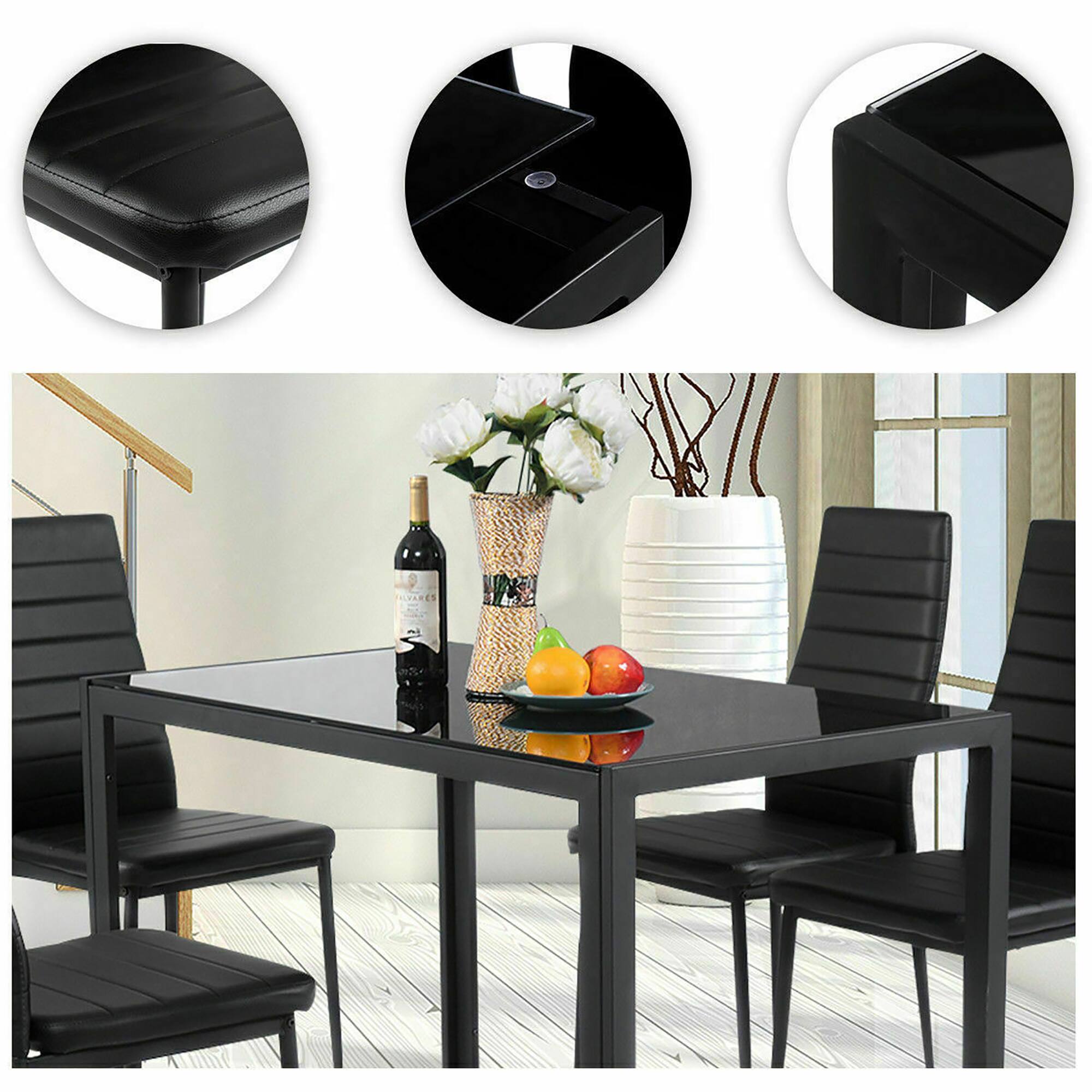 Alt View 13. Costway - 5 Piece Kitchen Dining Set Glass Metal Table 30" and 4 Chairs Breakfast Furniture Black - Black.