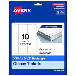 Avery - 1-3/4" x 5-1/2" Rectangle Tickets, Glossy 250ct - White