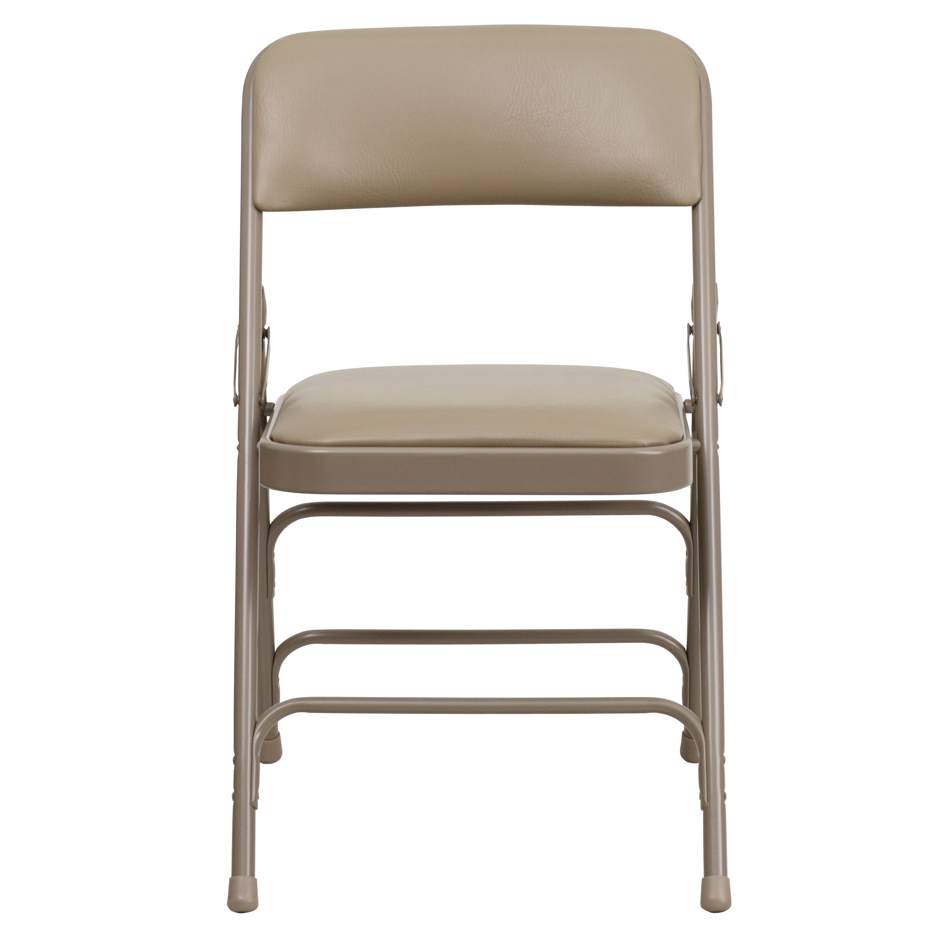 Alt View 4. Emma + Oliver - 4 Pack Home & Office Portable Party Events Padded Metal Folding Chair - Beige Vinyl/Beige Frame.