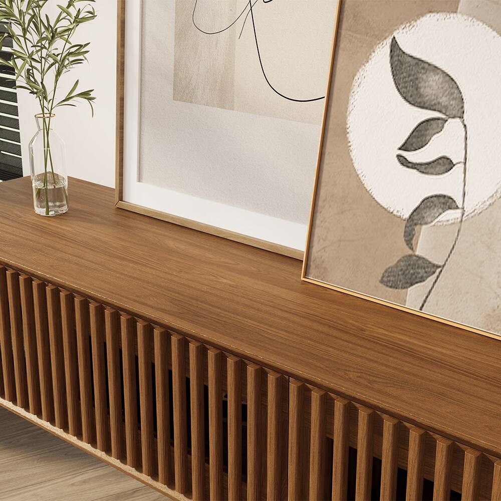 Alt View 9. POVISON - 79"Modern Floating TV Stand, Storage Four Cabinets, Walnut Color TV Console,Media Console - Walnut Color.