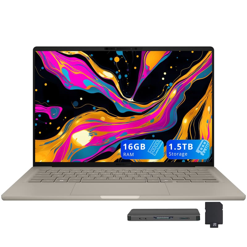 ASUS - Zenbook 14" FHD+ Laptop,Snapdragon X Plus,16GB RAM,512GB SSD+1TB Dock Set,Backlit Keyboard,Win 11 - Zabriskie Beige