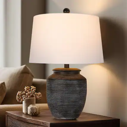 Front. partphoner - Rustic Black Ceramic Pot Table Lamp - Black.
