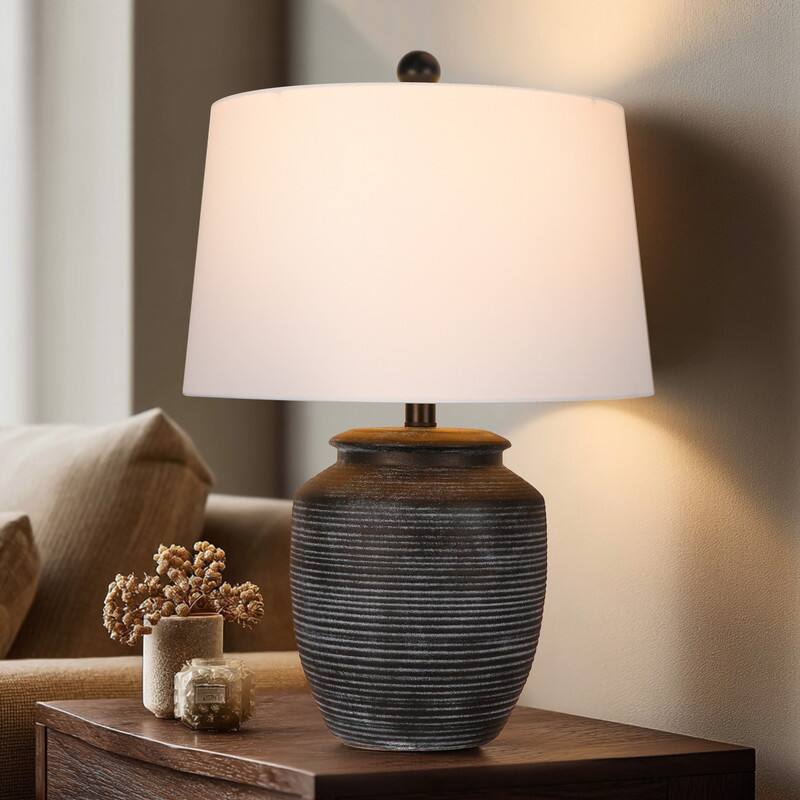 Front. partphoner - Rustic Black Ceramic Pot Table Lamp - Black.