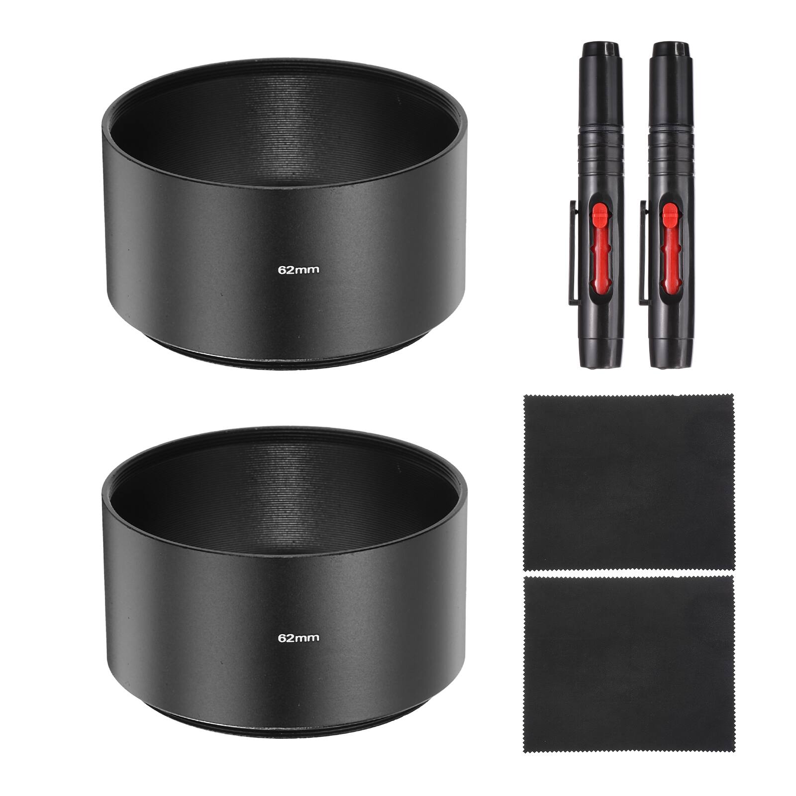 Unique Bargains - 2pcs Lens Hood Shade, 62mm Long-focus Metal Camera Cap Shade with Cleaning Cloth & Pen - Black