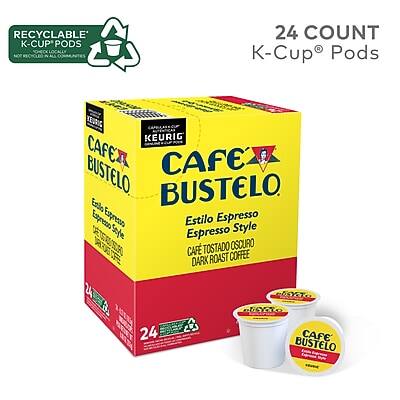 RECYCLABLE K-CUP PODS  
24 COUNT  
K-Cup® Pods  
CAFE BUSTELO  
Estilo Espresso  
Espresso Style  
CAFE TOSTADO OSCURO  
DARK ROAST COFFEE